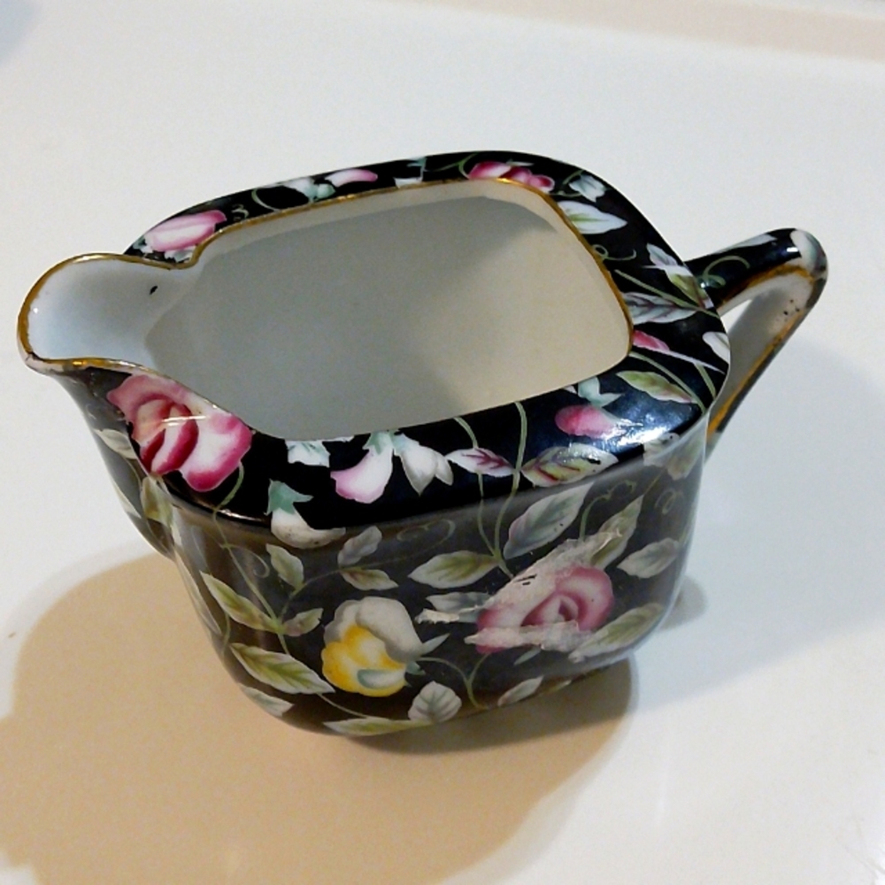 gold china cream container vintage retro